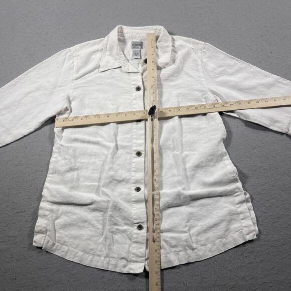 Chicos Shirt Womens 1 White Linen Button Up 3/4 Sleeve‎ Collared Blouse Top - Picture 4 of 10